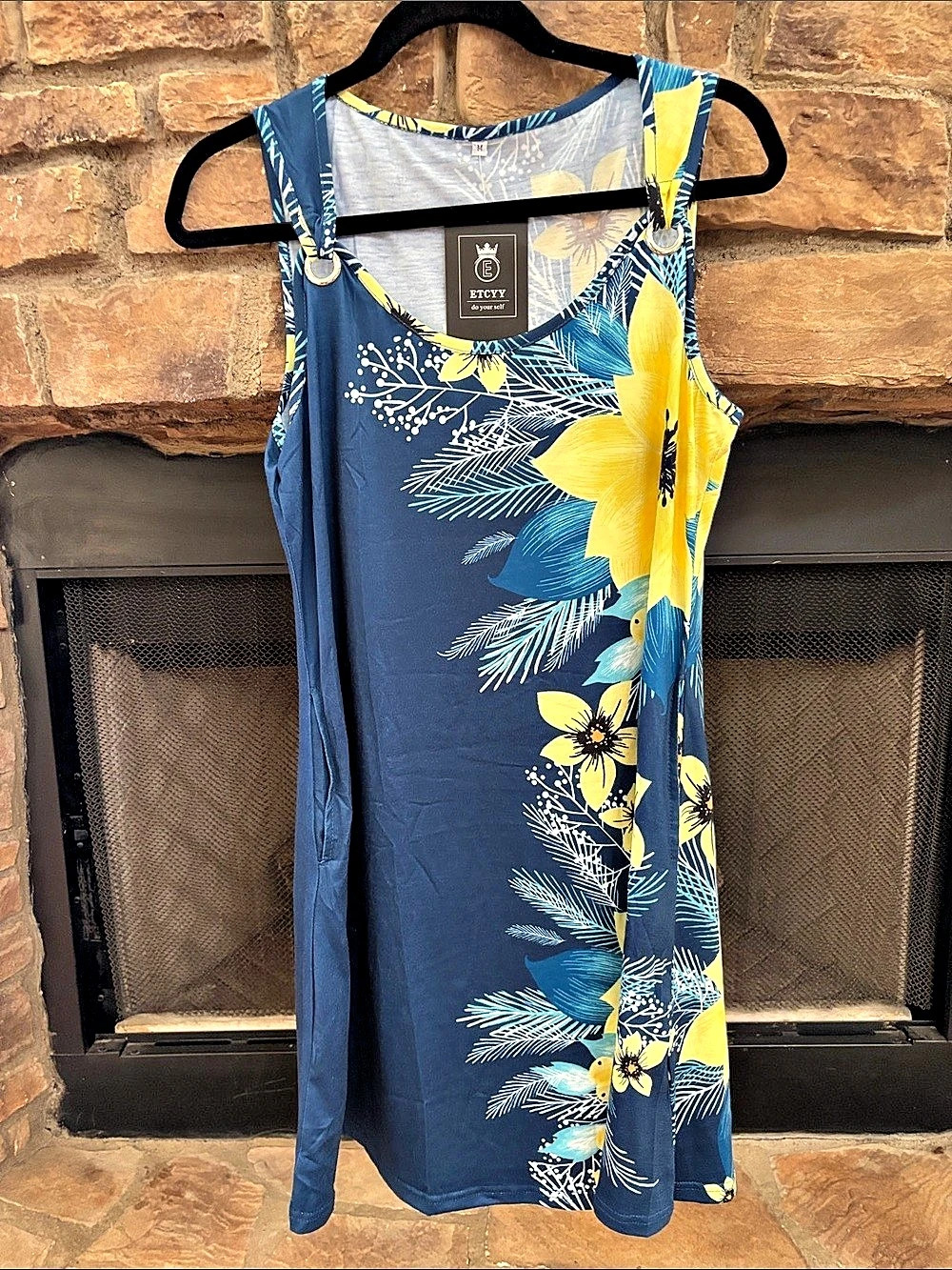 NWT ETCYY Floral Midi Dress in Blue & Yellow. Medium